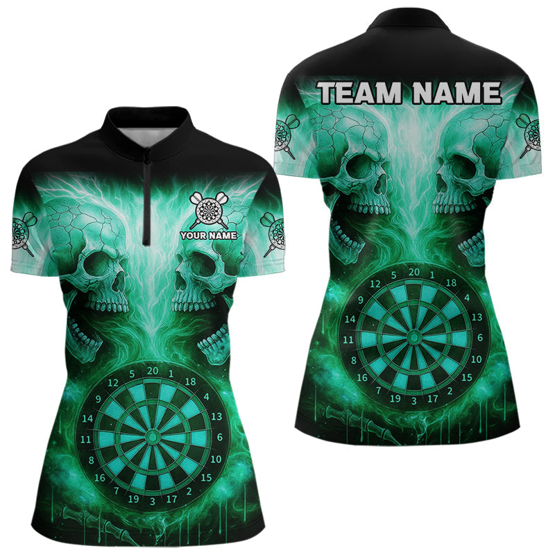 Blisscorners Electric Green Skulls & Dartboard Men's Darts Shirt - Custom Name For Players MT2306