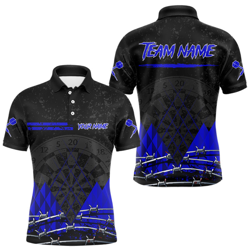 Blisscorners Barbed Wire & Grunge Dartboard Blue Darts Shirt For Men - Custom Name For Players MT2306