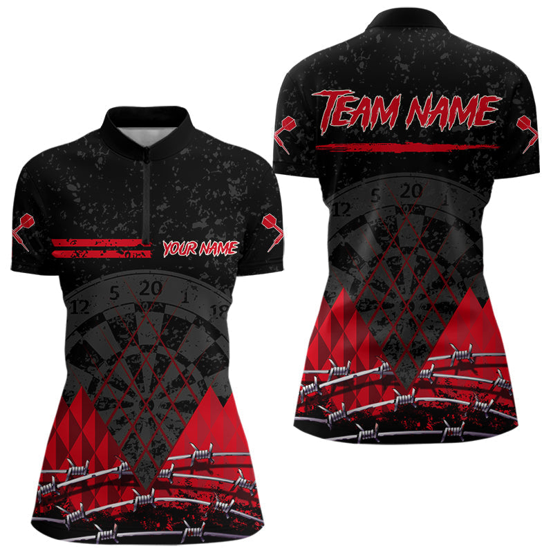 Blisscorners Barbed Wire & Grunge Dartboard Red Darts Shirt For Men - Custom Name For Players MT2306
