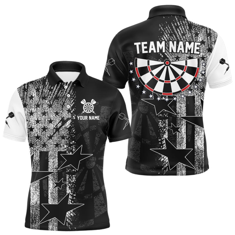 Blisscorners US Flag Grunge Star Dartboard Men's Darts Polo Shirt - Custom Name For Players LM2007
