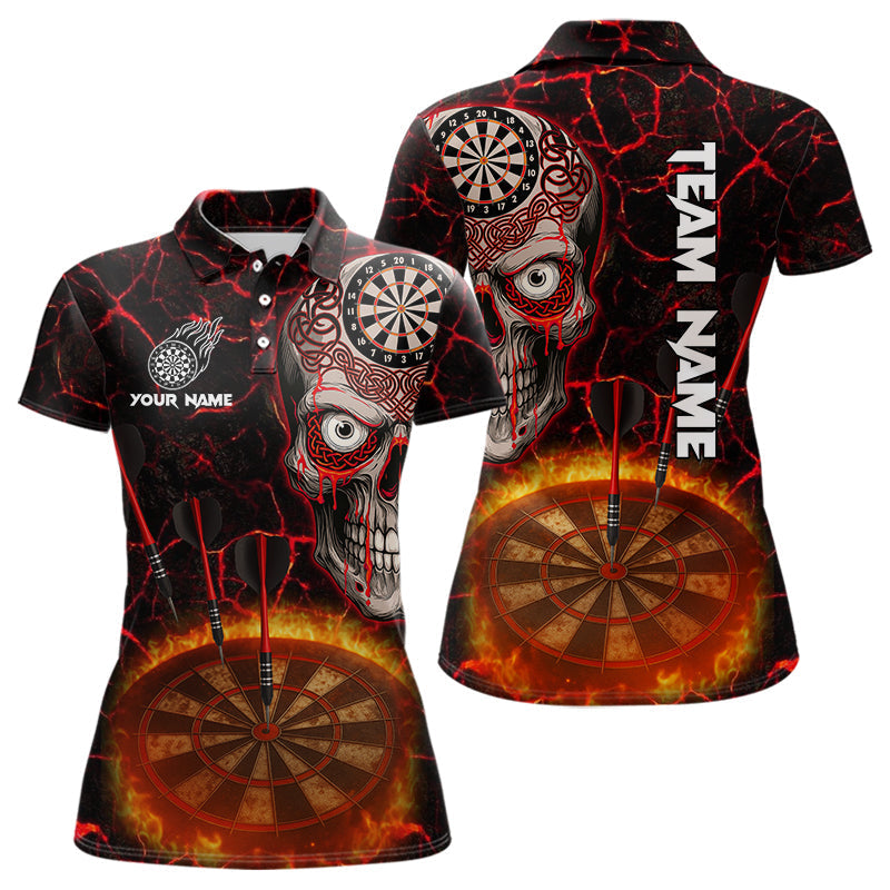 Blisscorners Dripping Skull Flaming Dartboard Men's Red Darts Shirt - Custom Name For Players MT2306