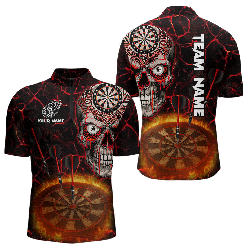 Blisscorners Dripping Skull Flaming Dartboard Men's Red Darts Shirt - Custom Name For Players MT2306