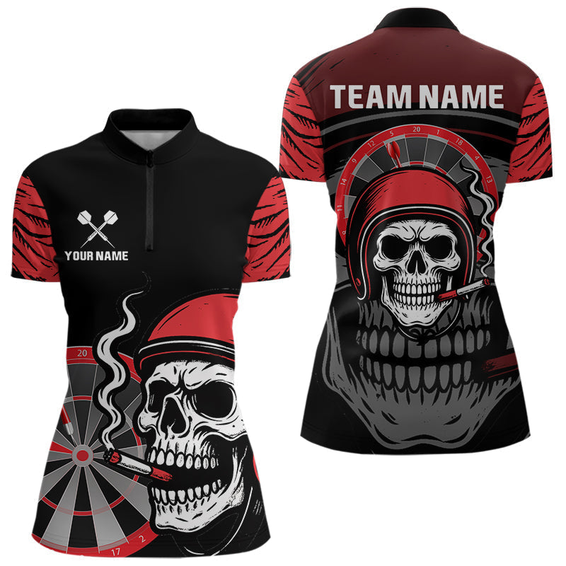 Blisscorners Smoking Skull Red Dartboard Men's Darts Shirt - Custom Name For Darts Jersey MT2306