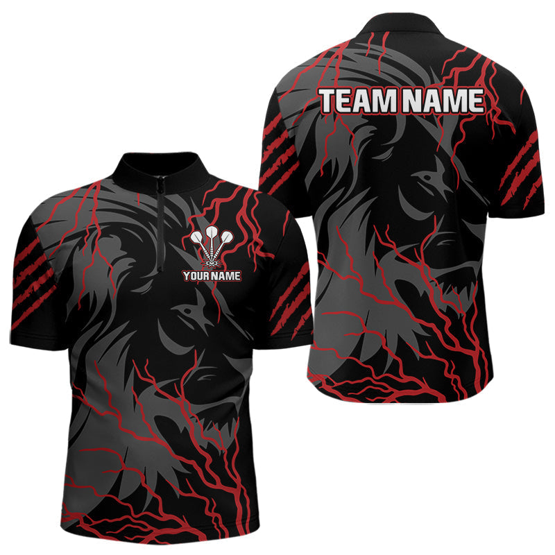 Blisscorners Men's Custom Darts Team Shirts With Crimson Lightning And Stealth Lion