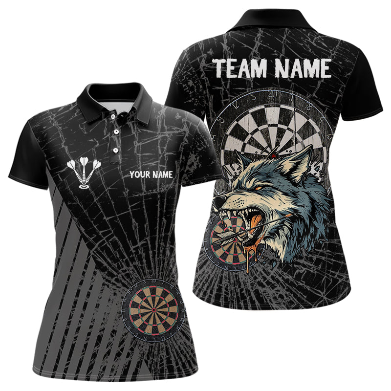 Blisscorners Personalized Wolf Black Darts Boards Polo & 1/4 Zip Shirt For Men, Dart Team Shirts LM233