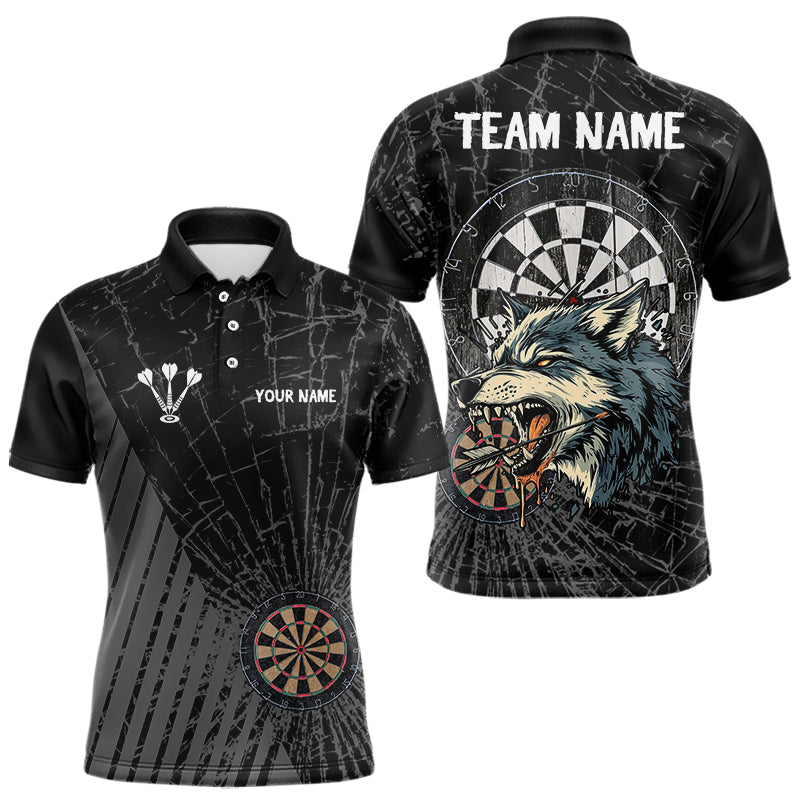 Blisscorners Personalized Wolf Black Darts Boards Polo & 1/4 Zip Shirt For Men, Dart Team Shirts LM233