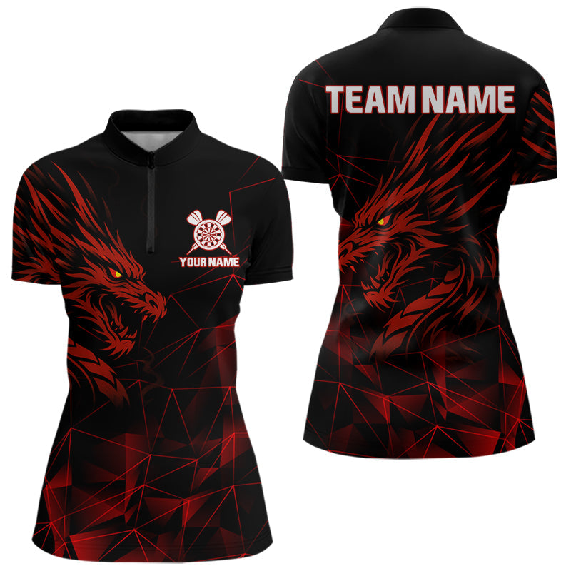Blisscorners Men’s Custom Darts Shirt With Maroon Dragons And Black Geometric Pattern
