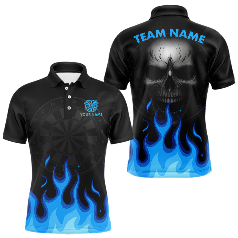 Blisscorners Blue Flaming Dartboard Grey Skull Darts Shirt For Men - Custom Name & Team Jersey LM3006