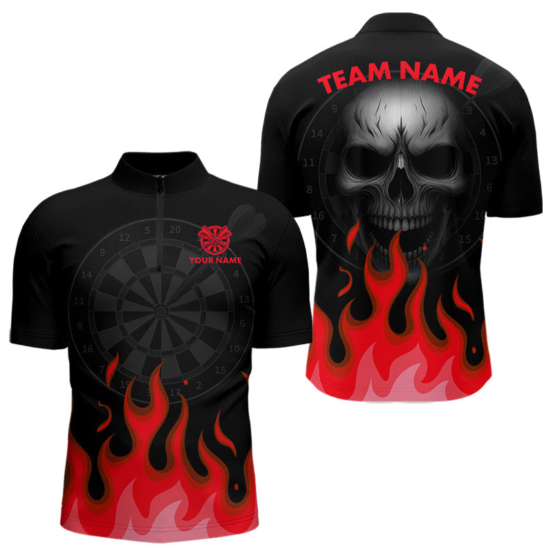 Blisscorners Maroon Flaming Dartboard Grey Skull Darts Shirt For Men - Custom Name & Team Jersey LM3006