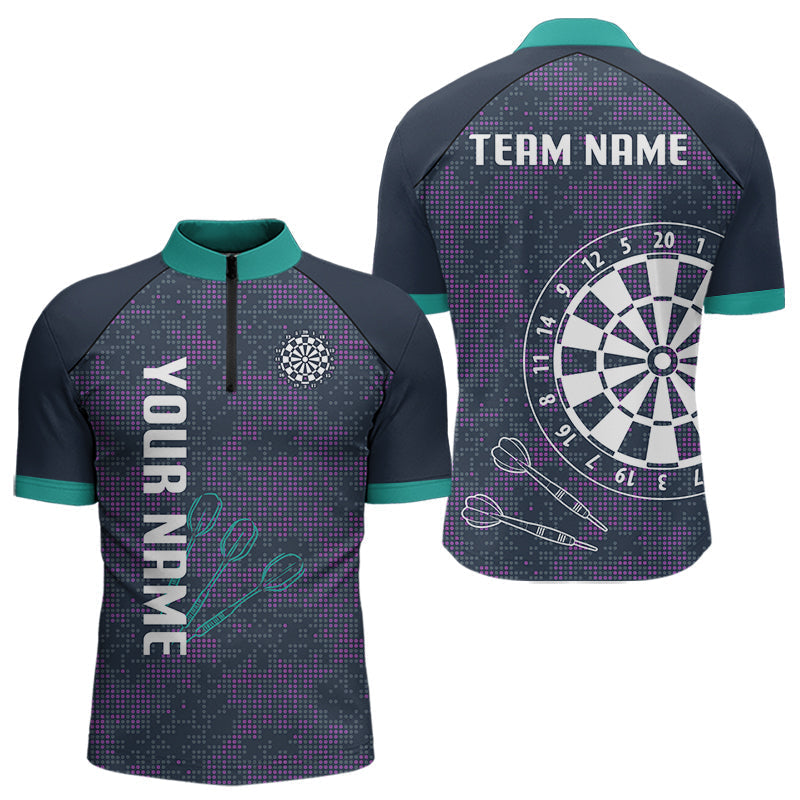 Blisscorners Purple Darts Shirt For Men With Dartboard And Arrows - Custom Team & Player Name LM1625