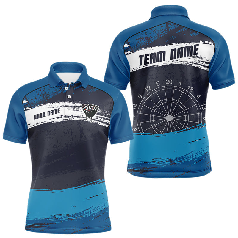 Blisscorners Blue Modern Grunge Dartboard Men's Darts Shirt - Custom Name For Dart Players