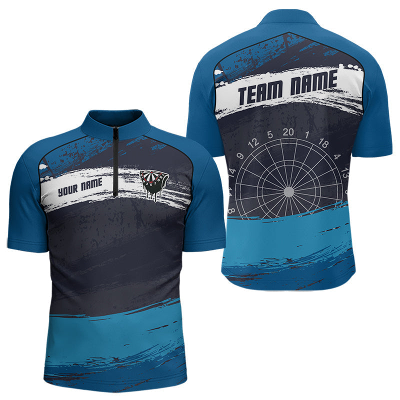 Blisscorners Blue Modern Grunge Dartboard Men's Darts Shirt - Custom Name For Dart Players