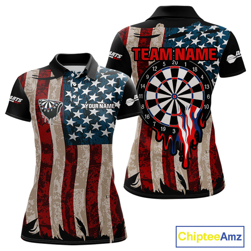 Blisscorners Dripping Dartboard Grunge US Flag Men's Darts Shirt - Custom Name For Dart Players