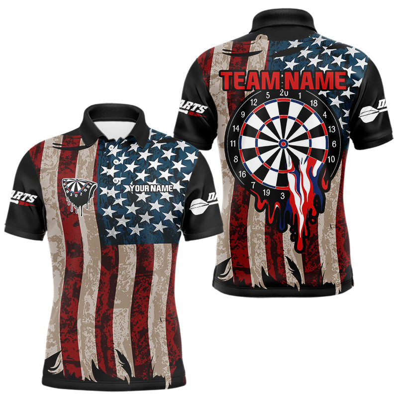 Blisscorners Dripping Dartboard Grunge US Flag Men's Darts Shirt - Custom Name For Dart Players