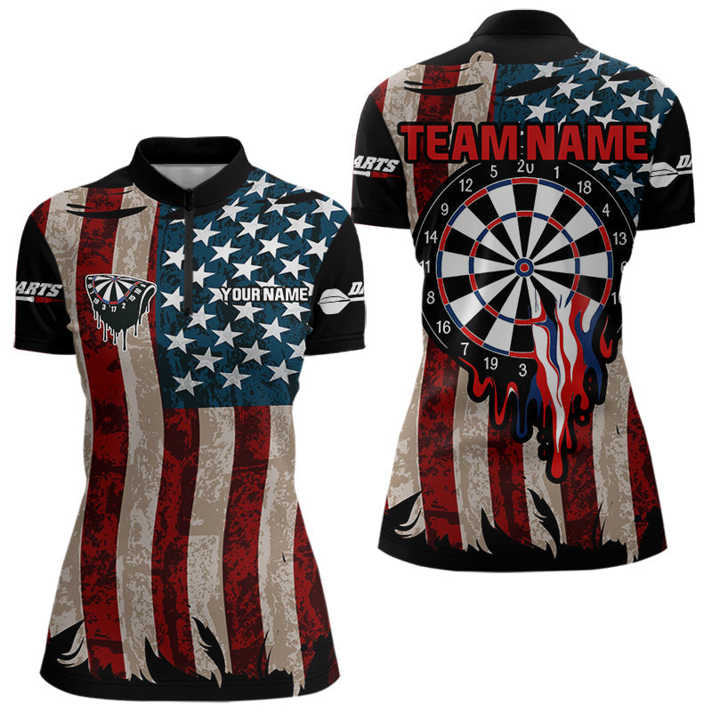 Blisscorners Dripping Dartboard Grunge US Flag Men's Darts Shirt - Custom Name For Dart Players
