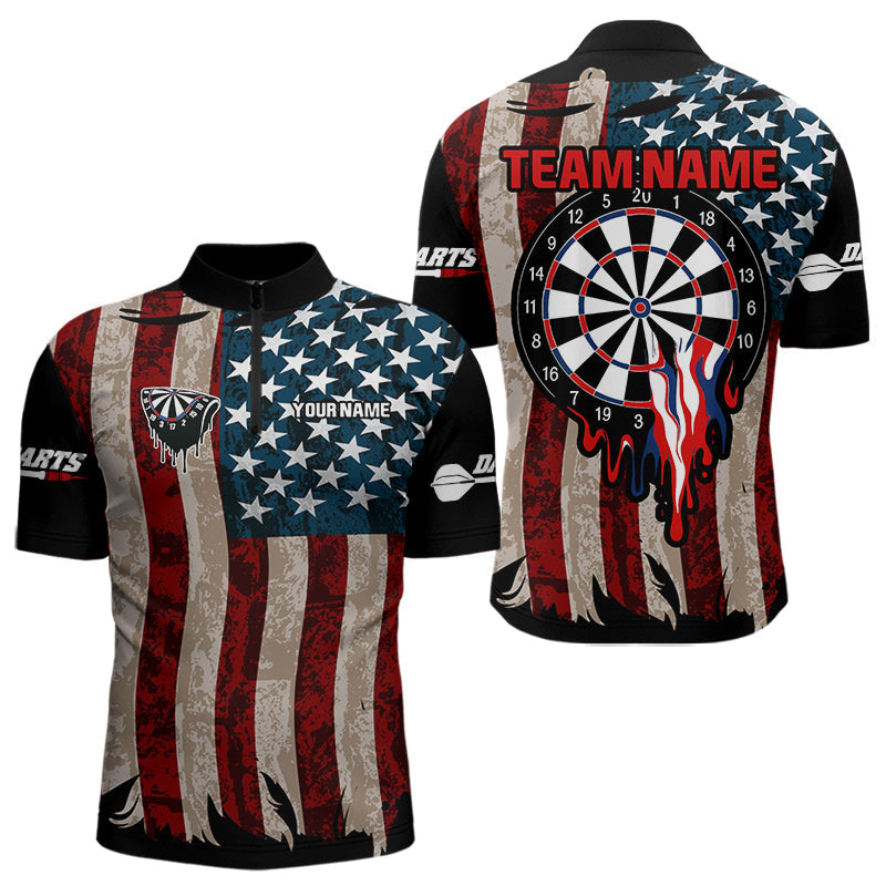 Blisscorners Dripping Dartboard Grunge US Flag Men's Darts Shirt - Custom Name For Dart Players