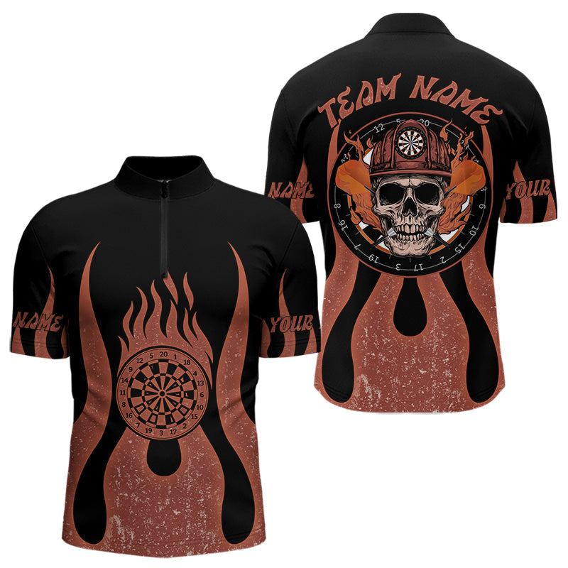 Blisscorners Skull Firefighter Orange-Black Custom Flame Dart Shirt For Men, Dart Team Jerseys