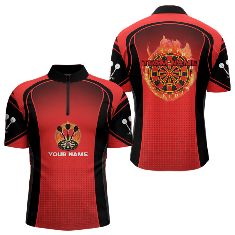 Blisscorners Red Flaming & Smoke Dartboard Men's Darts Shirt - Custom Name For Darts Jersey