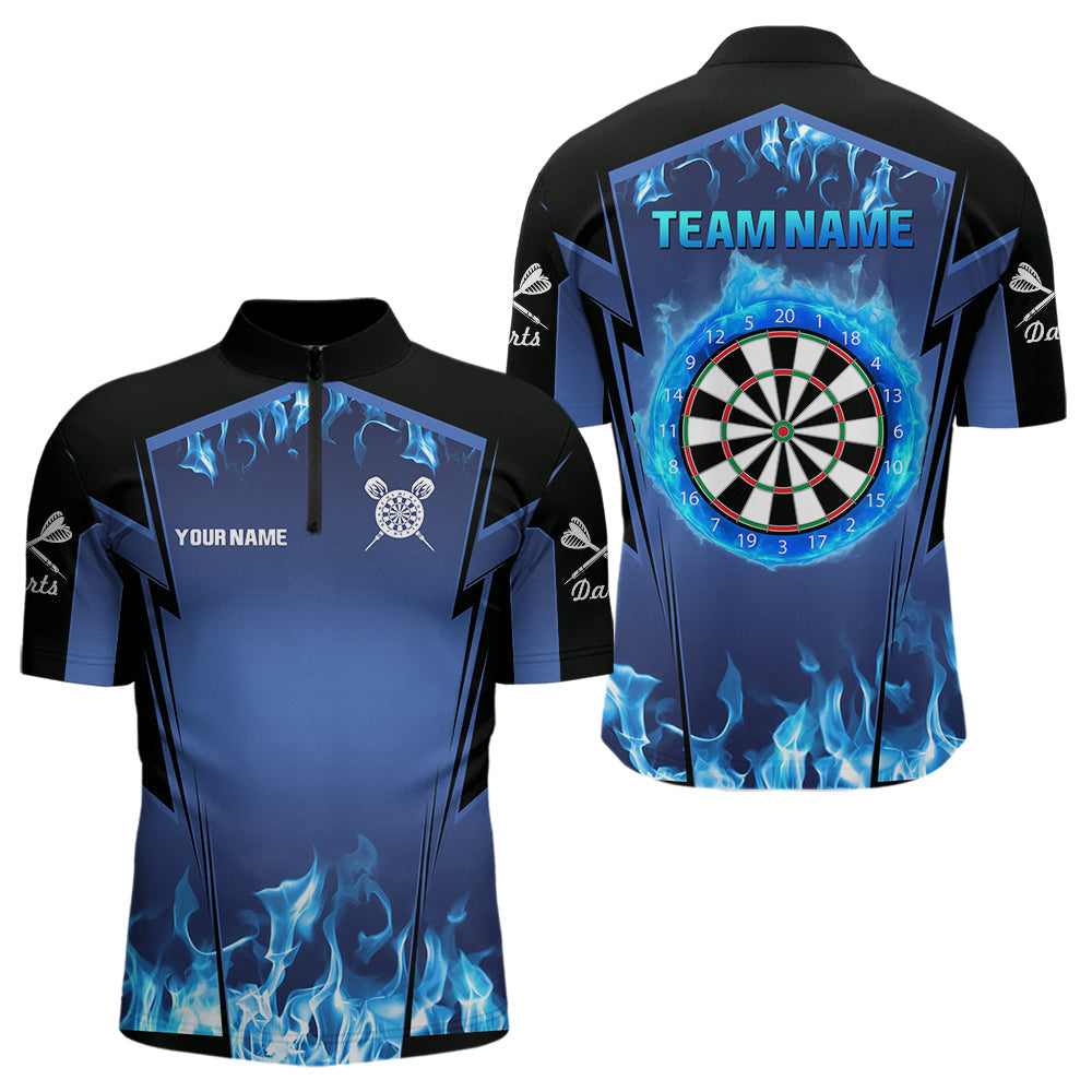 Blisscorners Blue Flaming Dartboard Men's Flaming Darts Shirt - Custom Name For Darts Jersey MT1706