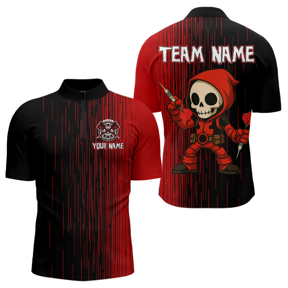 Blisscorners Darts Reaper Kid Red Black Skull Darts Shirt For Men - Custom Name For Players MT2306