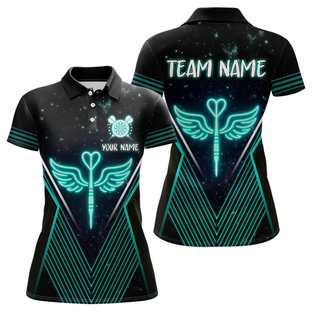 Blisscorners Neon Turquoise Wings Dart Arrow Men's Darts Shirt - Custom Name For Players MT2306