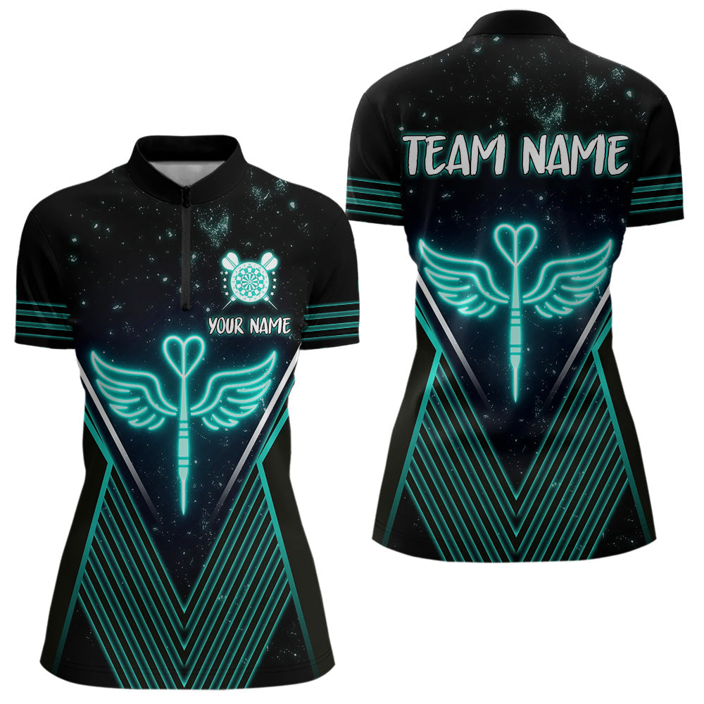 Blisscorners Neon Turquoise Wings Dart Arrow Men's Darts Shirt - Custom Name For Players MT2306