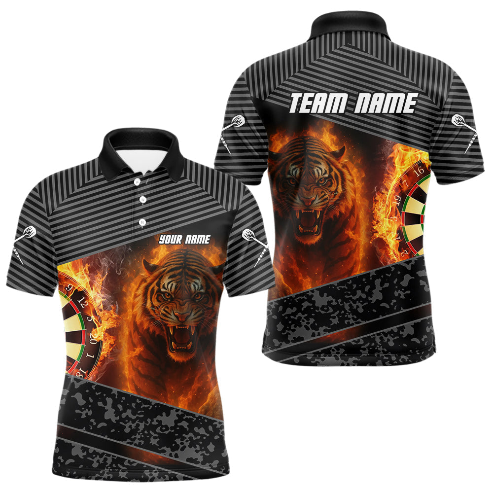 Blisscorners Custom Men's Darts Shirts With Fiery Tiger & Flaming Dartboard, Darts Jersey