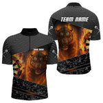 Blisscorners Custom Men's Darts Shirts With Fiery Tiger & Flaming Dartboard, Darts Jersey
