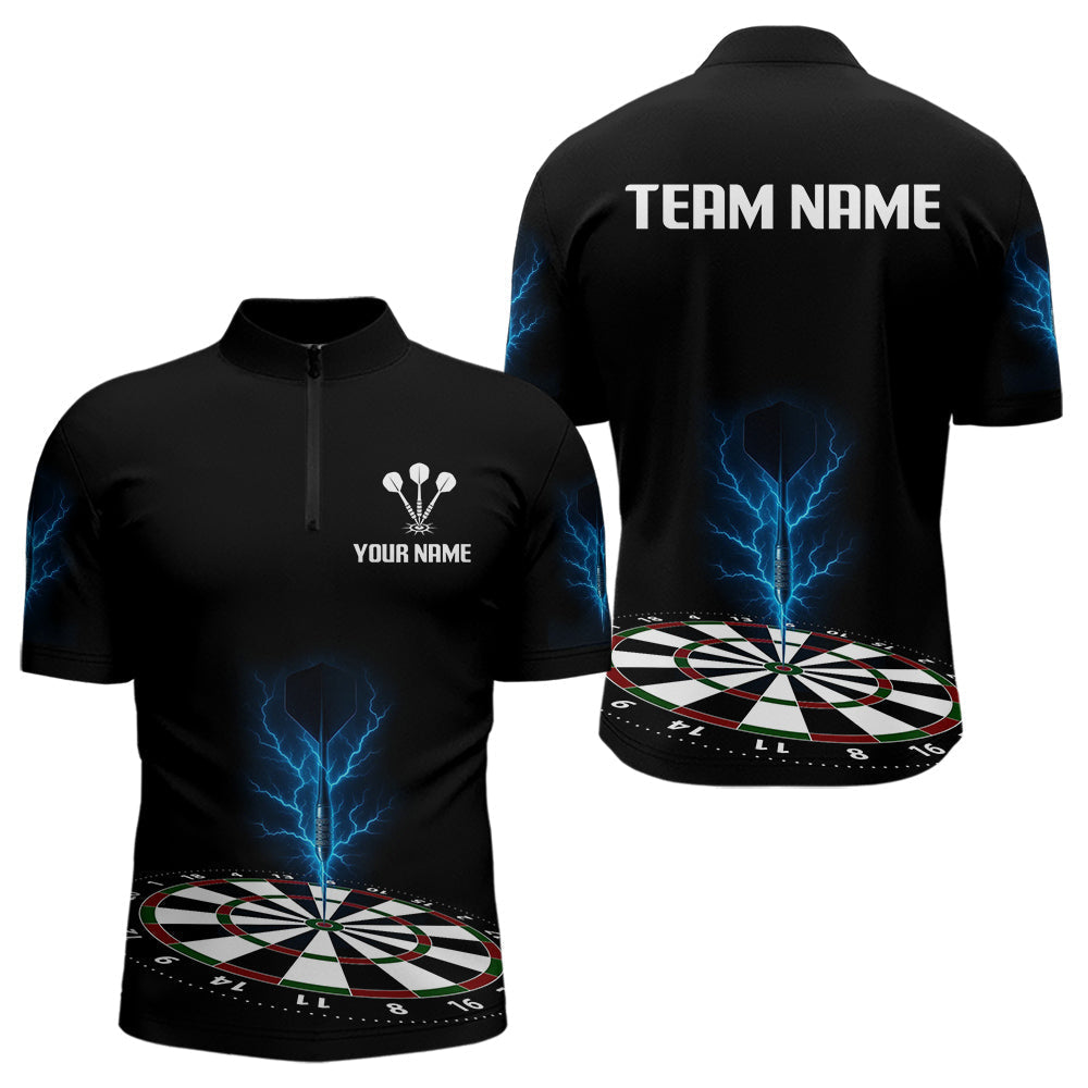 Blisscorners Men’s Darts Shirt, Colorful Dartboard With Navy Thunder Lightning Dart Arrow