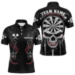 Blisscorners Personalized Skull Black Grunge Polo & 1/4 Zip Darts Shirt For Men, Dart Team Jerseys LM233