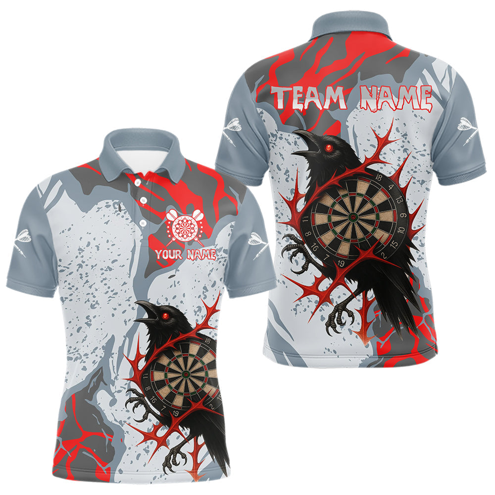 Blisscorners Gray And Red Raven Darts Shirt For Men - Custom Team Name - Unique Dartboard