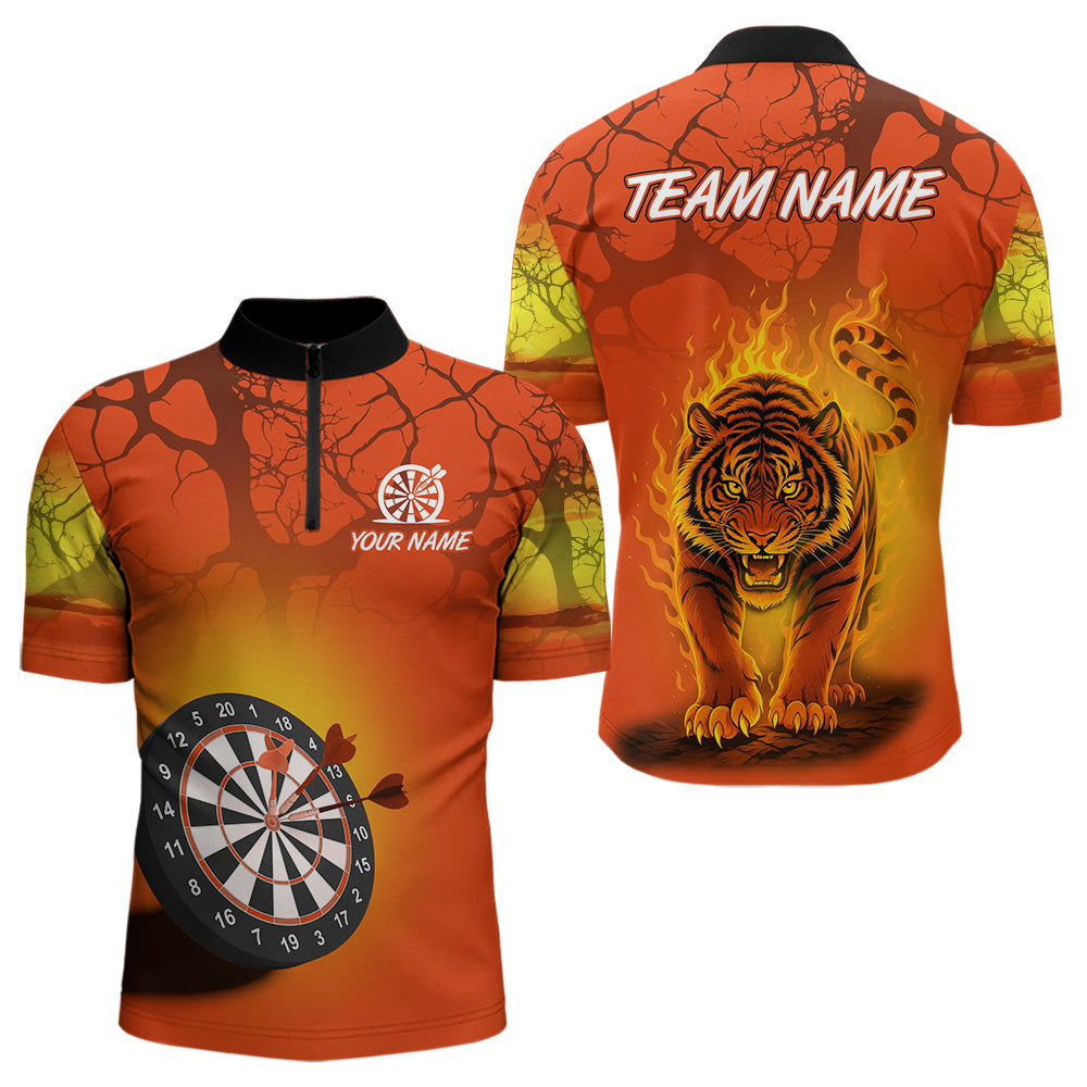 Blisscorners Flaming Tiger Orange Pattern Dartboard Darts Shirt For Men - Custom Name LM1625