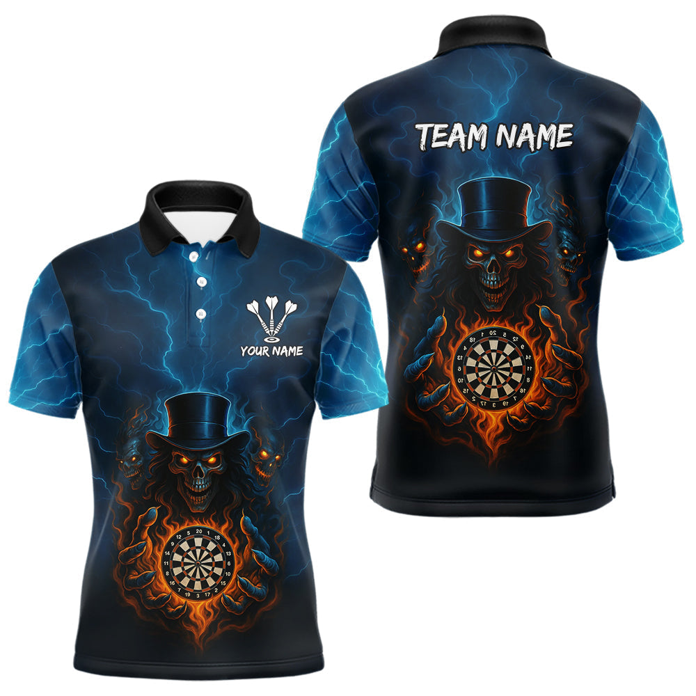 Blisscorners Flaming Dartboard & Evil Magician Darts Shirt For Men - Custom Player & Team Name