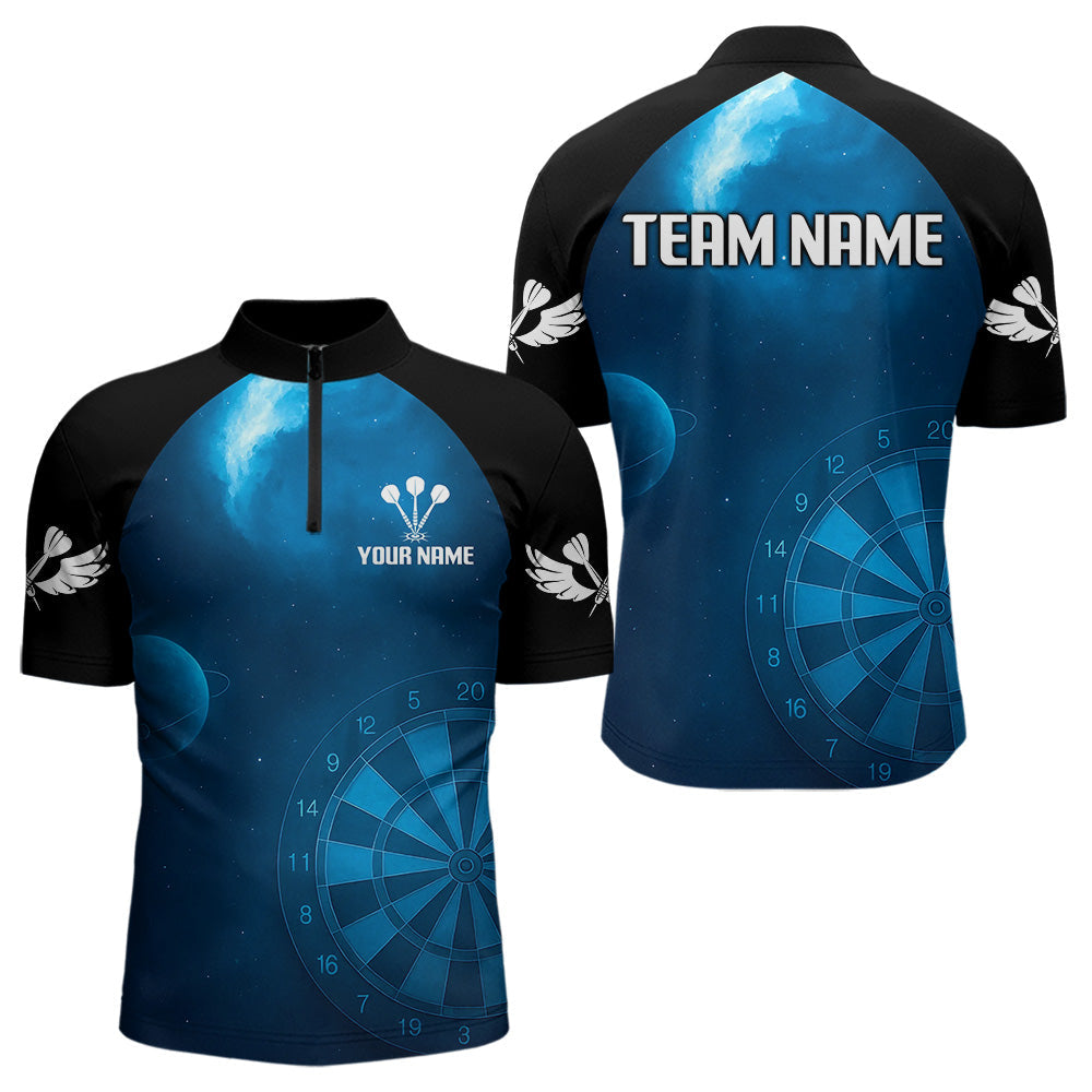 Blisscorners Galaxy-Themed Darts In Space Men's Darts Shirt - Custom Name For Dart Players MT1006
