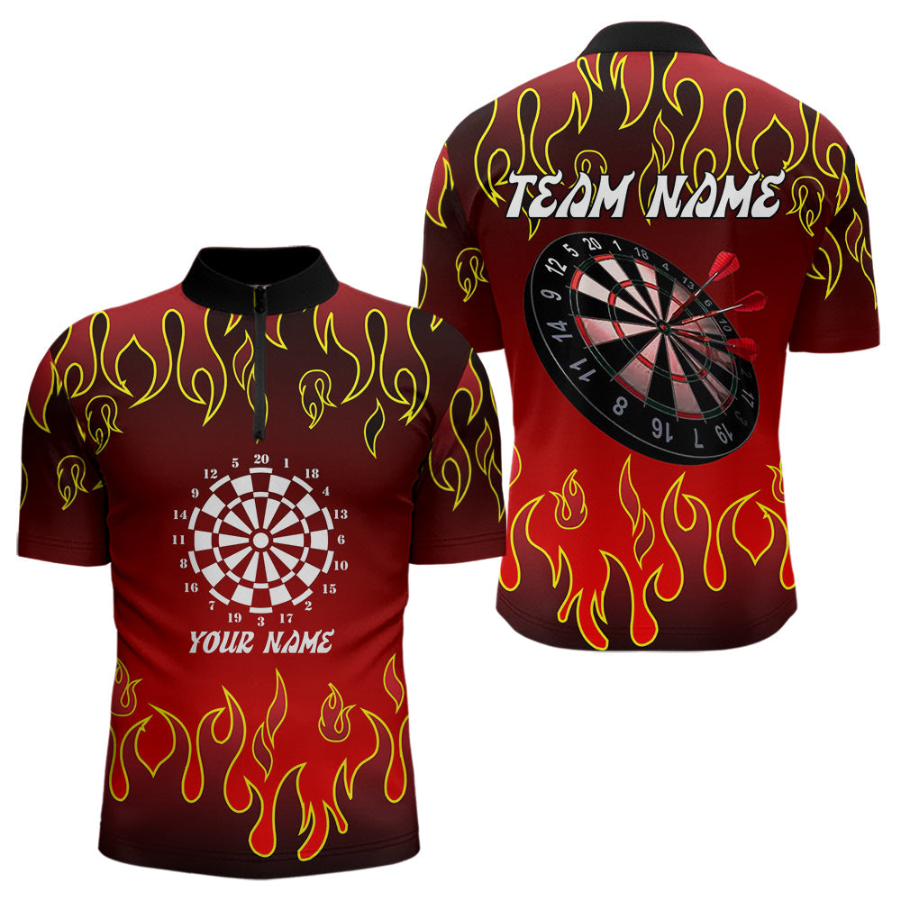Blisscorners Custom Flame Pattern Red Dartboard Flame Dart Shirt For Men, Dart Jerseys