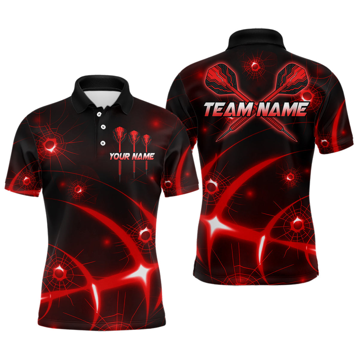 Blisscorners Lightning Dart Arrow Custom Red Darts Polo Shirt For Men - Darts Team Jersey MT1007