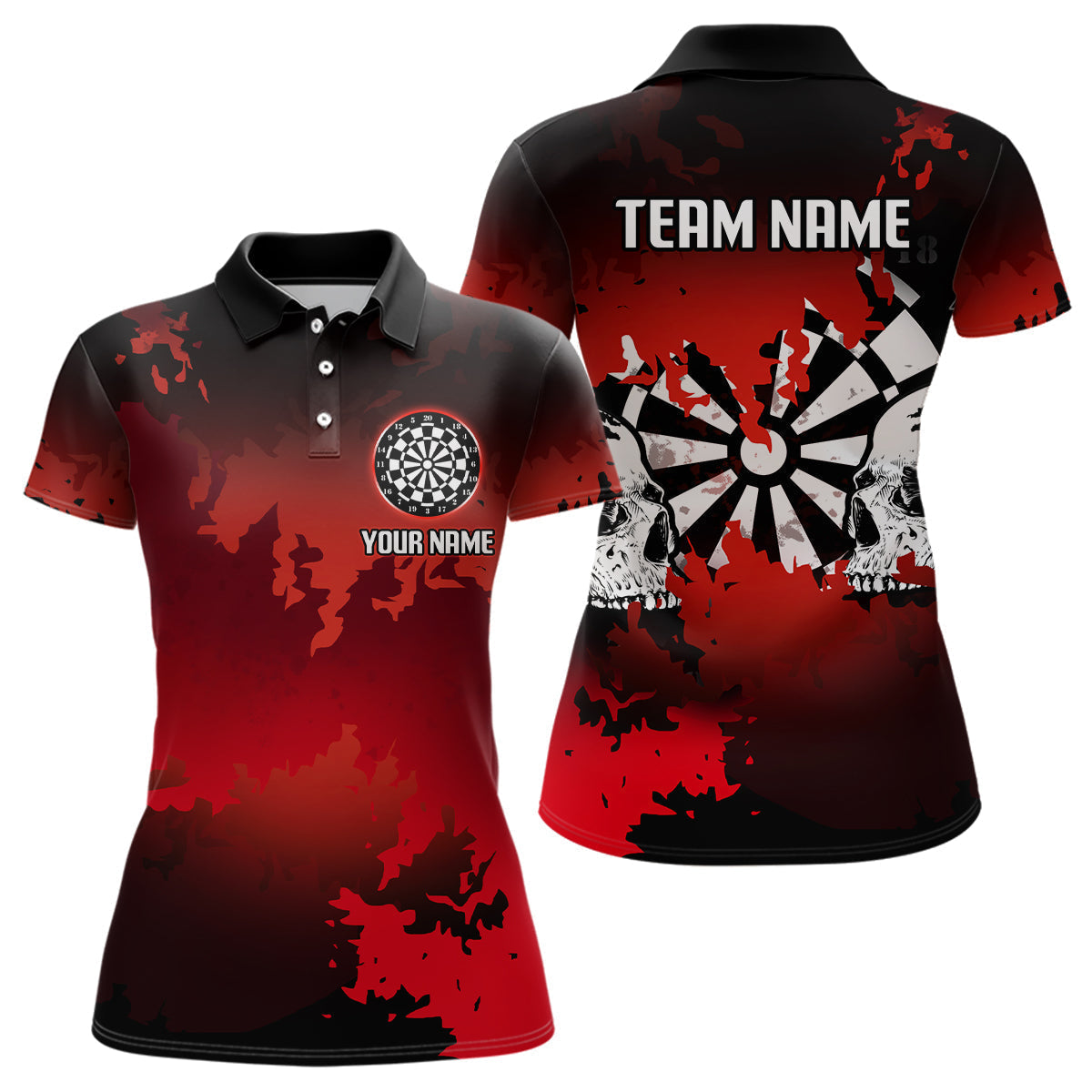 Blisscorners Men's Custom Darts Shirt With Grunge Red Camo Broken Dartboard & Skull Art
