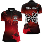 Blisscorners Men's Custom Darts Shirt With Grunge Red Camo Broken Dartboard & Skull Art