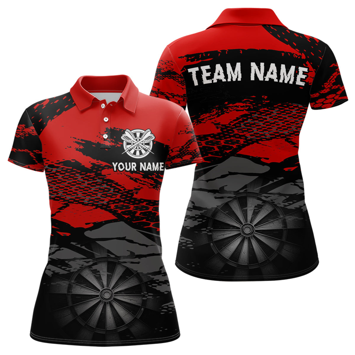 Blisscorners Personalized Dart Shirt For Men Red Grunge Texture & Black Dartboard, Darts Jersey