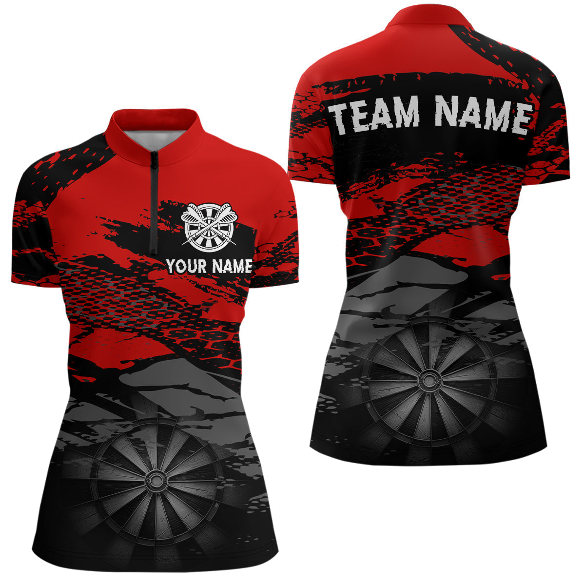 Blisscorners Personalized Dart Shirt For Men Red Grunge Texture & Black Dartboard, Darts Jersey