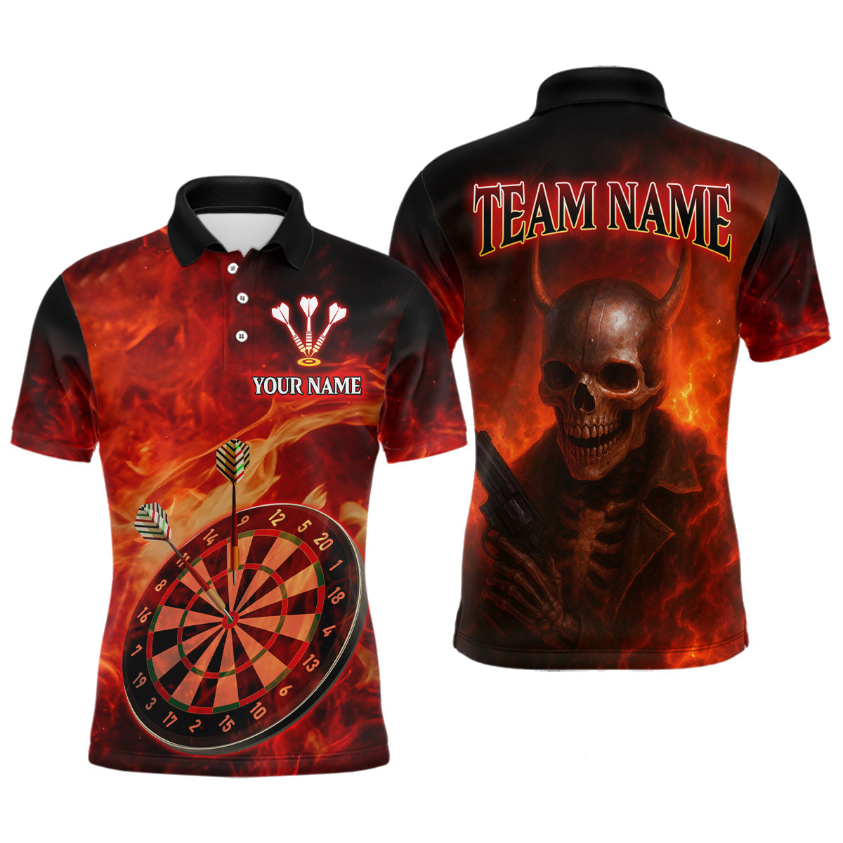 Blisscorners Flame Dartboard & Skull Flaming Darts Shirt For Men - Custom Dart Player Uniform LM2206