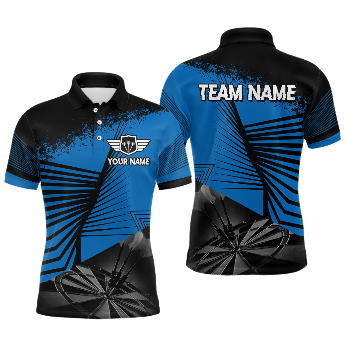 Blisscorners Custom Men's Darts Shirt With Silver Dart Arrows Hitting Dartboard, Darts Jersey