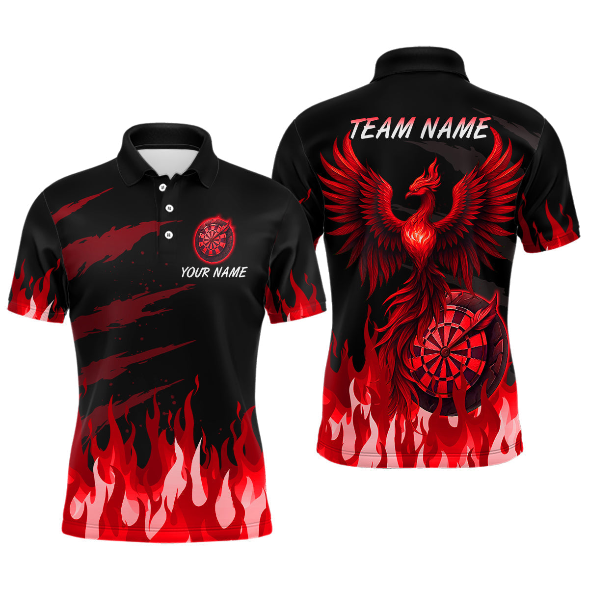 Blisscorners Men's Custom Darts Team Shirt With Maroon Phoenix Dartboard And Flame Pattern LM1625