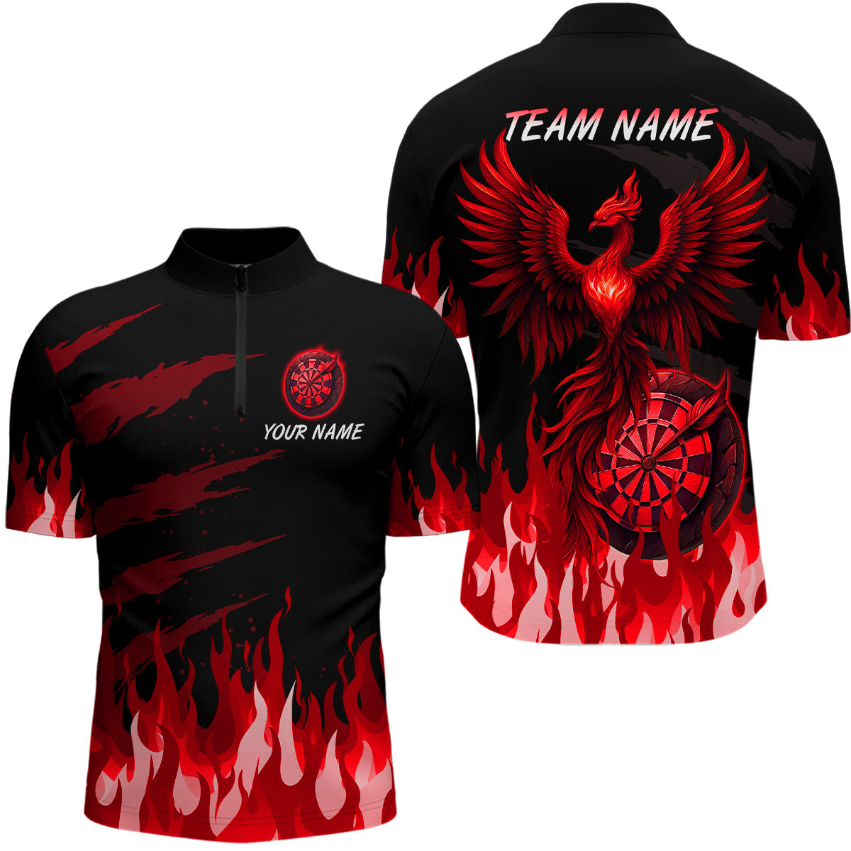 Blisscorners Men's Custom Darts Team Shirt With Maroon Phoenix Dartboard And Flame Pattern LM1625