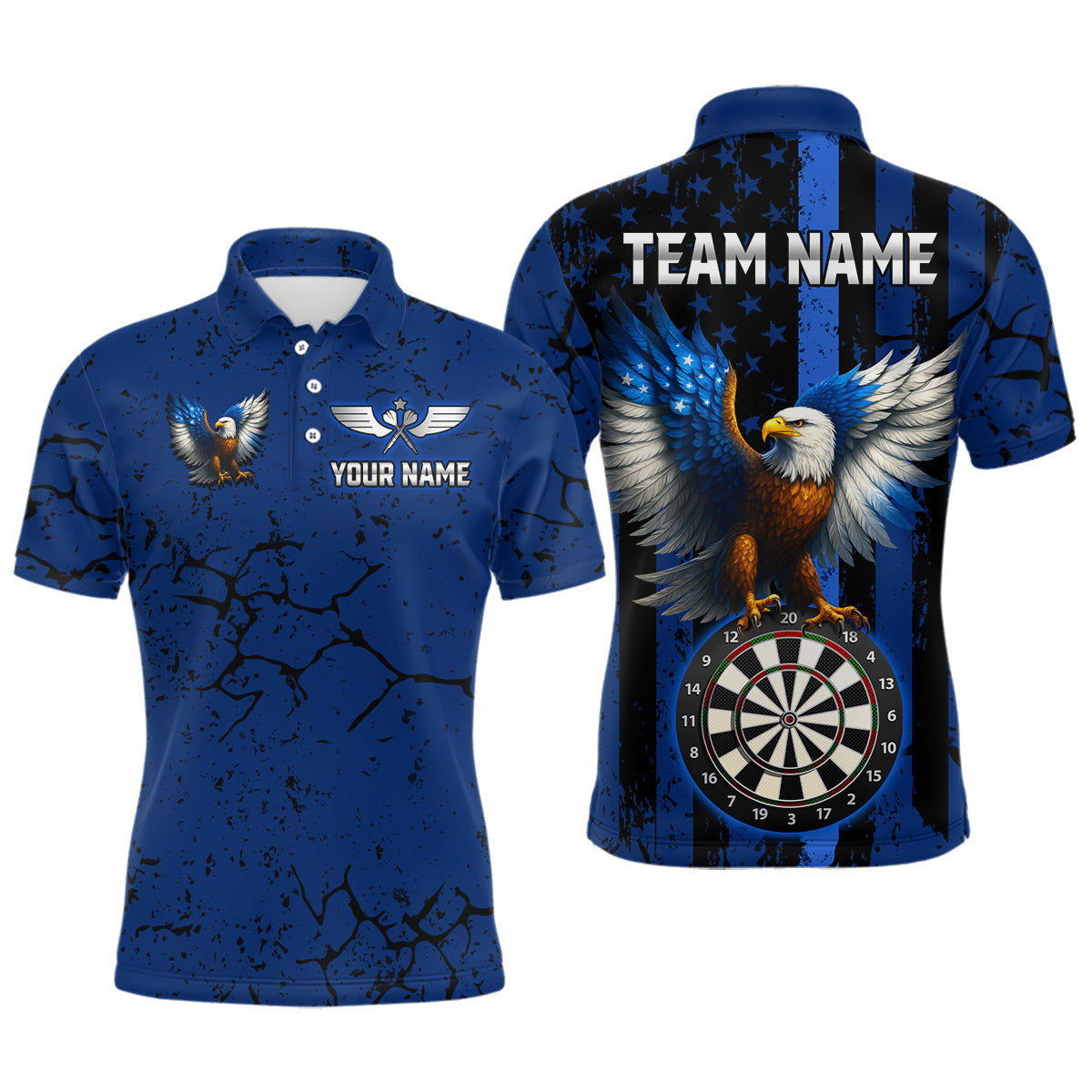 Blisscorners US Flag Eagle Dartboard Grunge Blue Darts Shirt For Men - Custom Name & Team Jersey LM3006