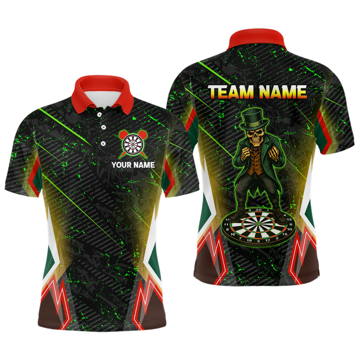 Blisscorners Green Skeleton With Urban Neon Men's Dart Shirt - Custom Name For Darts Jersey LM1506