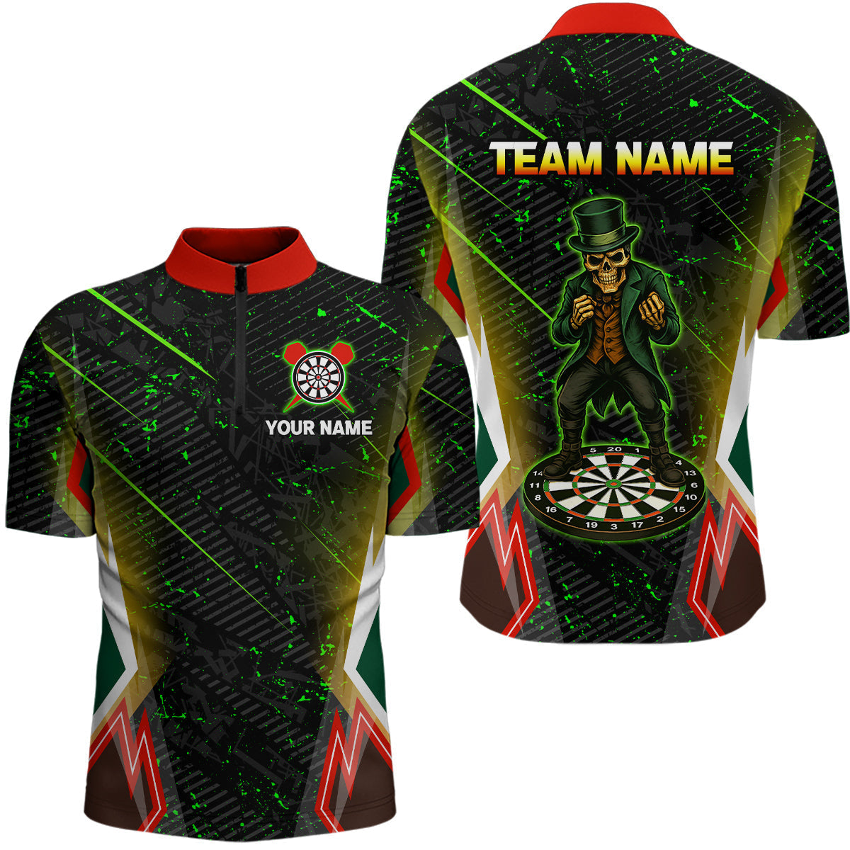 Blisscorners Green Skeleton With Urban Neon Men's Dart Shirt - Custom Name For Darts Jersey LM1506