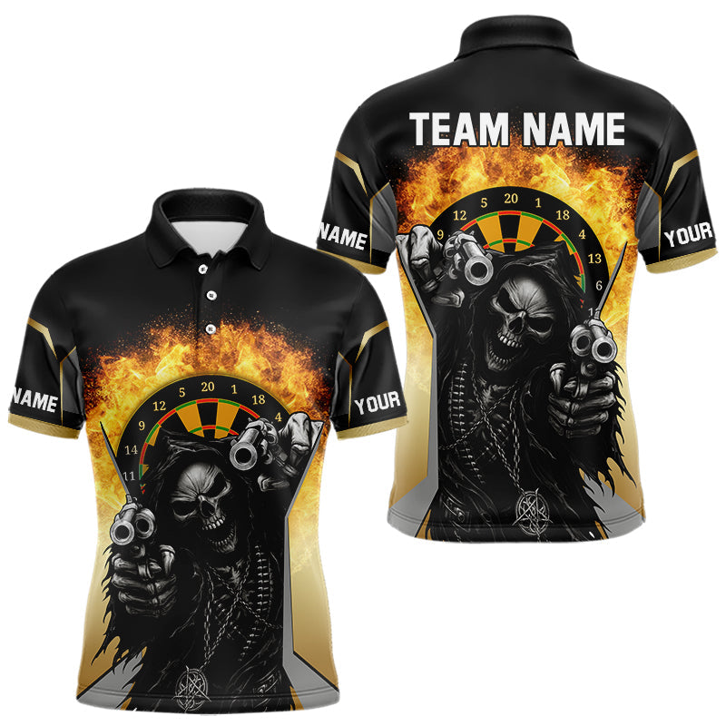 Blisscorners Skeleton & Flame Dartboard Custom Darts Polo Shirt For Men - Darts Team Jersey MT1007