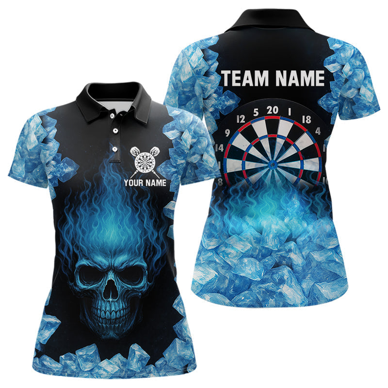 Blisscorners Ice Flame Skull & Dartboard Custom Darts Polo Shirt For Men - Darts Team Jersey LM1307