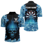 Blisscorners Ice Flame Skull & Dartboard Custom Darts Polo Shirt For Men - Darts Team Jersey LM1307